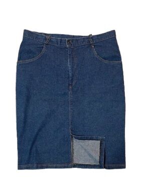 Ashley Stewart Denim Skirt Button Detail